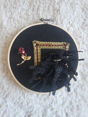 Wall Art on Embroidery Hoop 6" / "Black Thorn"